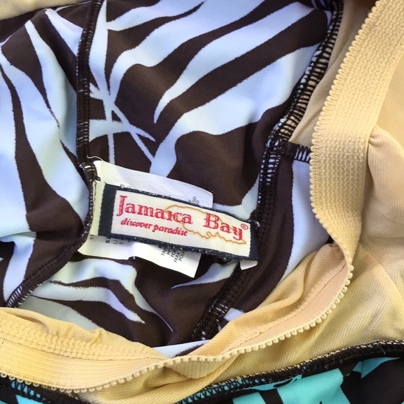 Jamaica Bay Tropical Leaves Swim Top Tankini Bra Brown & Turquoise Blue Bra 16 - Picture 2 of 11